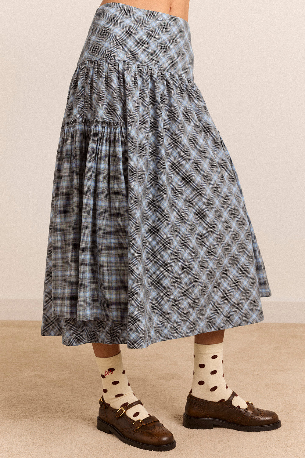 Berta Midi Skirt- Blue Pepper Check