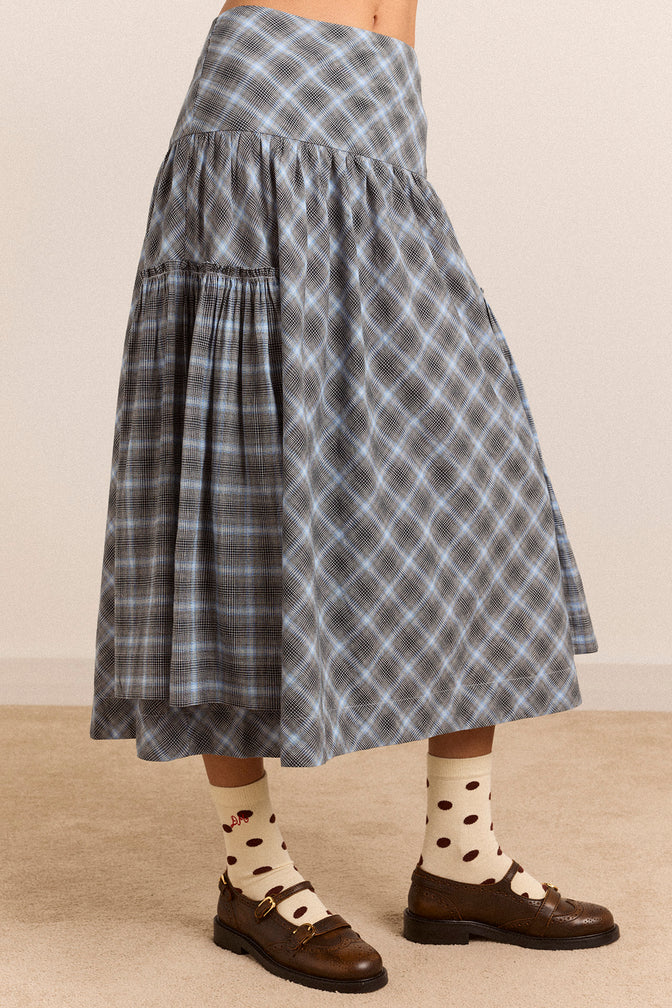 Berta Midi Skirt- Blue Pepper Check