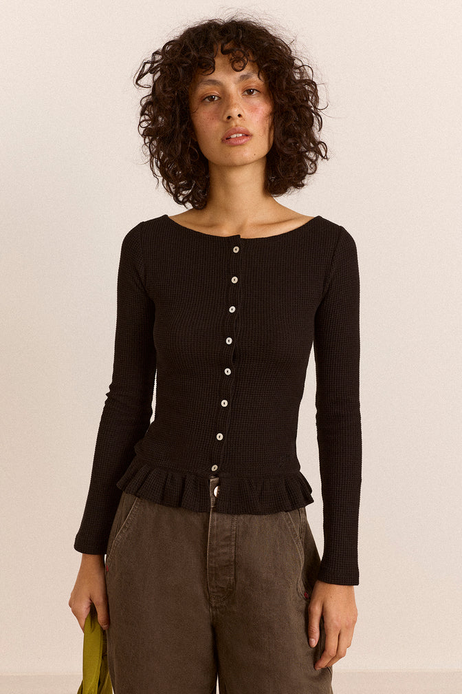 Marjorie Waffle Top - Black
