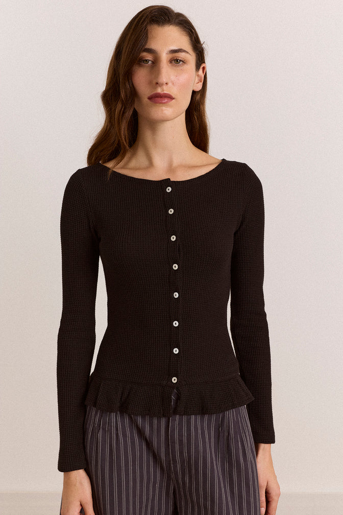 Marjorie Waffle Top - Black
