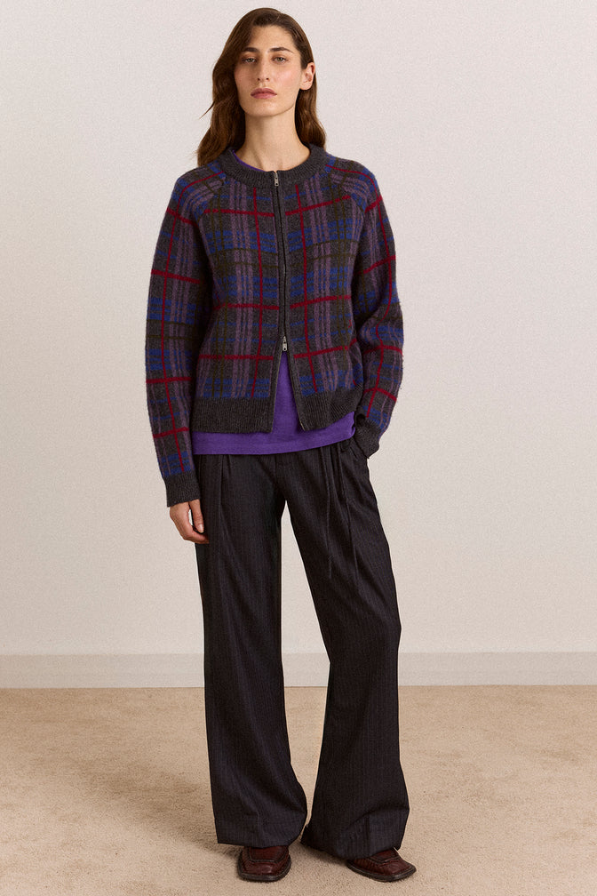Minah Merino Wool Cardigan - Brushed Check