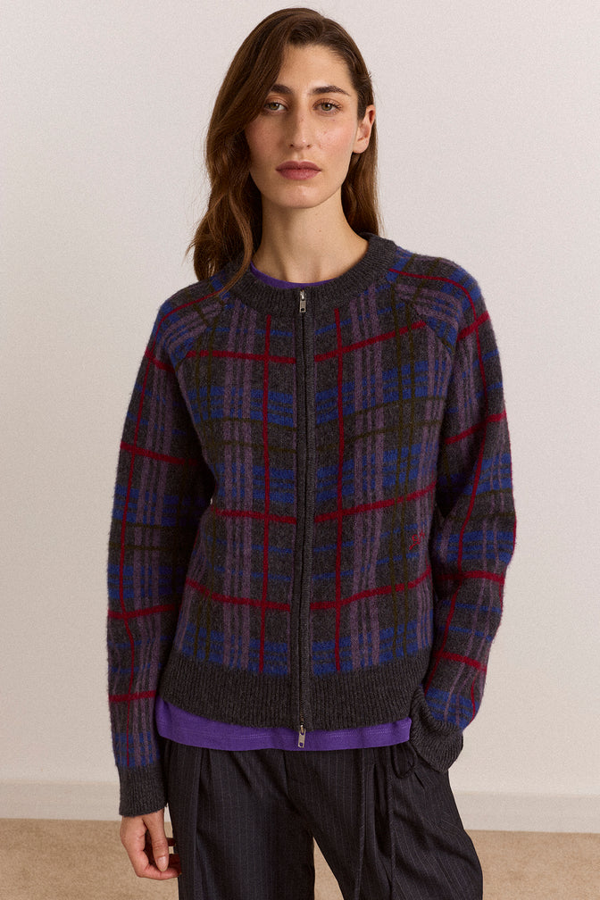 Minah Merino Wool Cardigan - Brushed Check