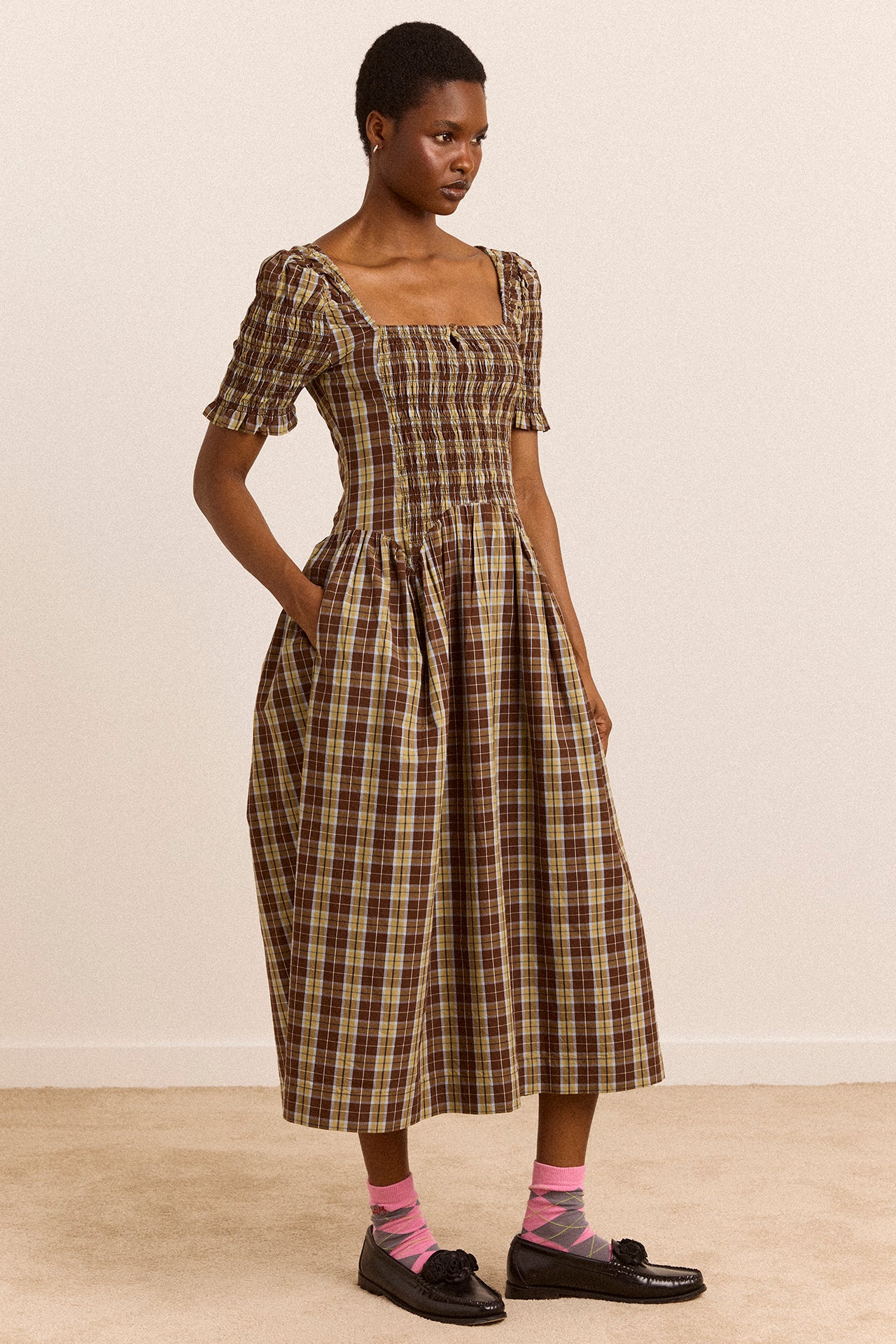 Molly Midi Dress - Magenta Check – Damson Madder