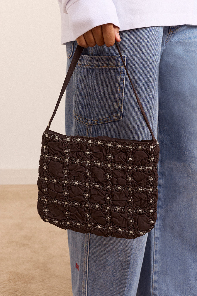 Minnie Shirred Shoulder Bag - Black