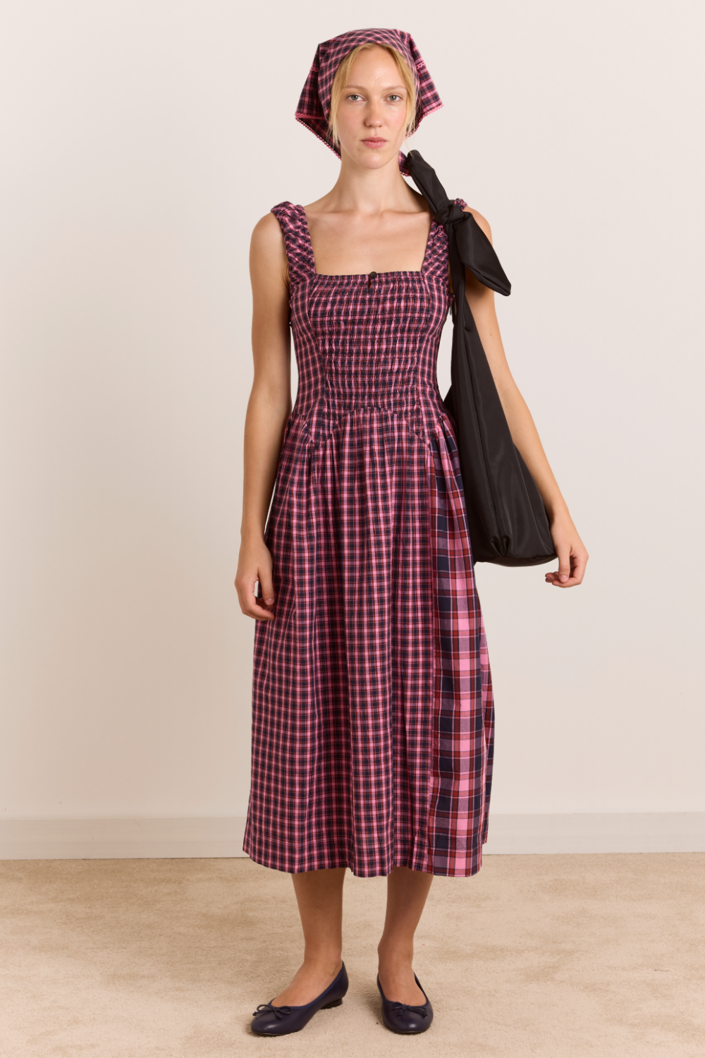 Damson Madder - Molly Midi Dress - Magenta Check
