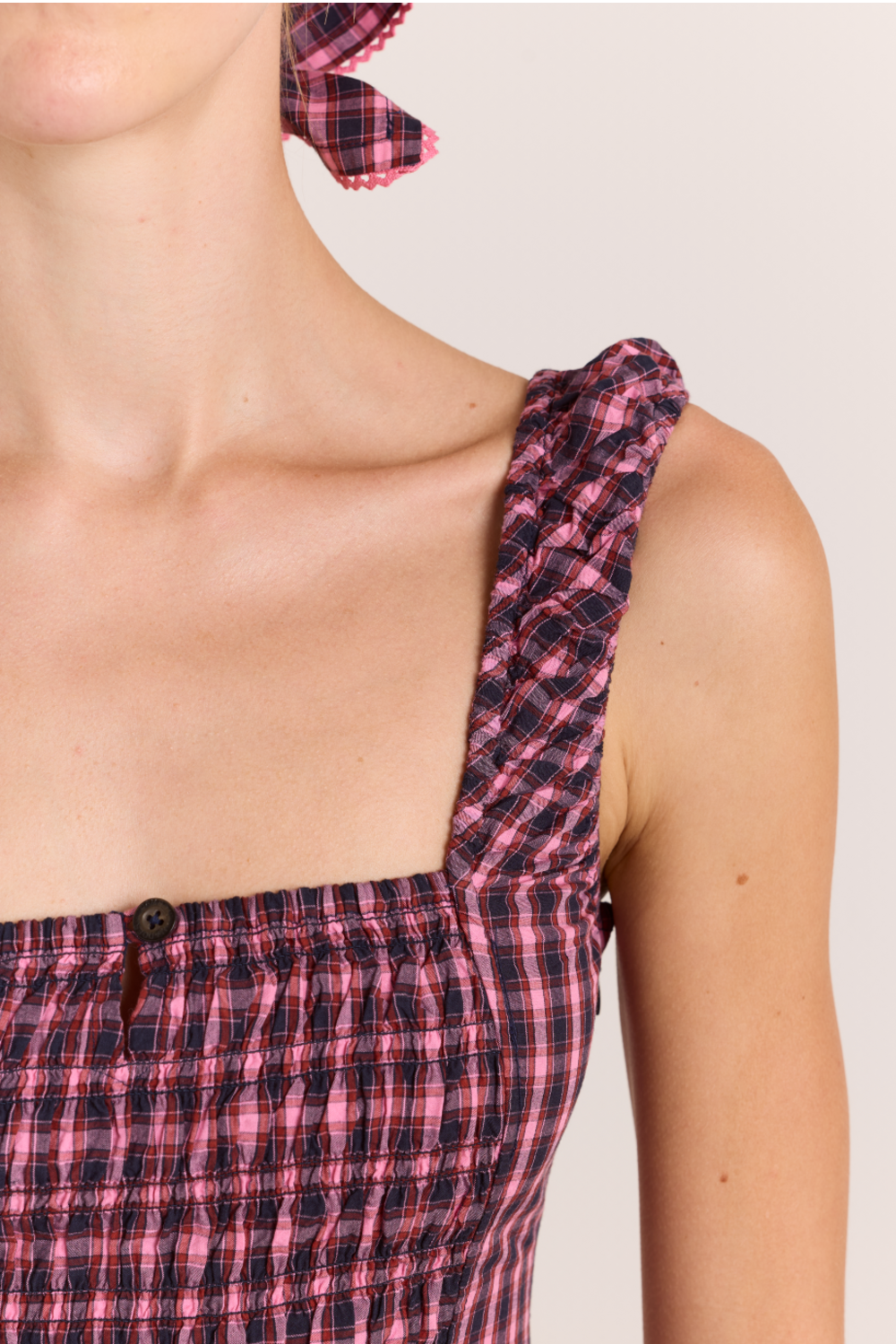 Molly Midi Dress - Magenta Check