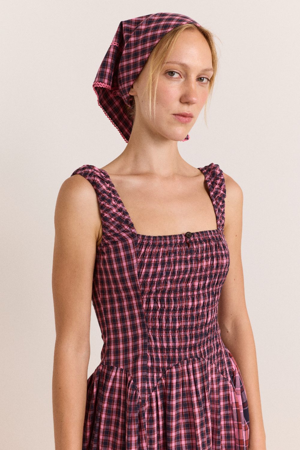 Molly Midi Dress - Magenta Check – Damson Madder
