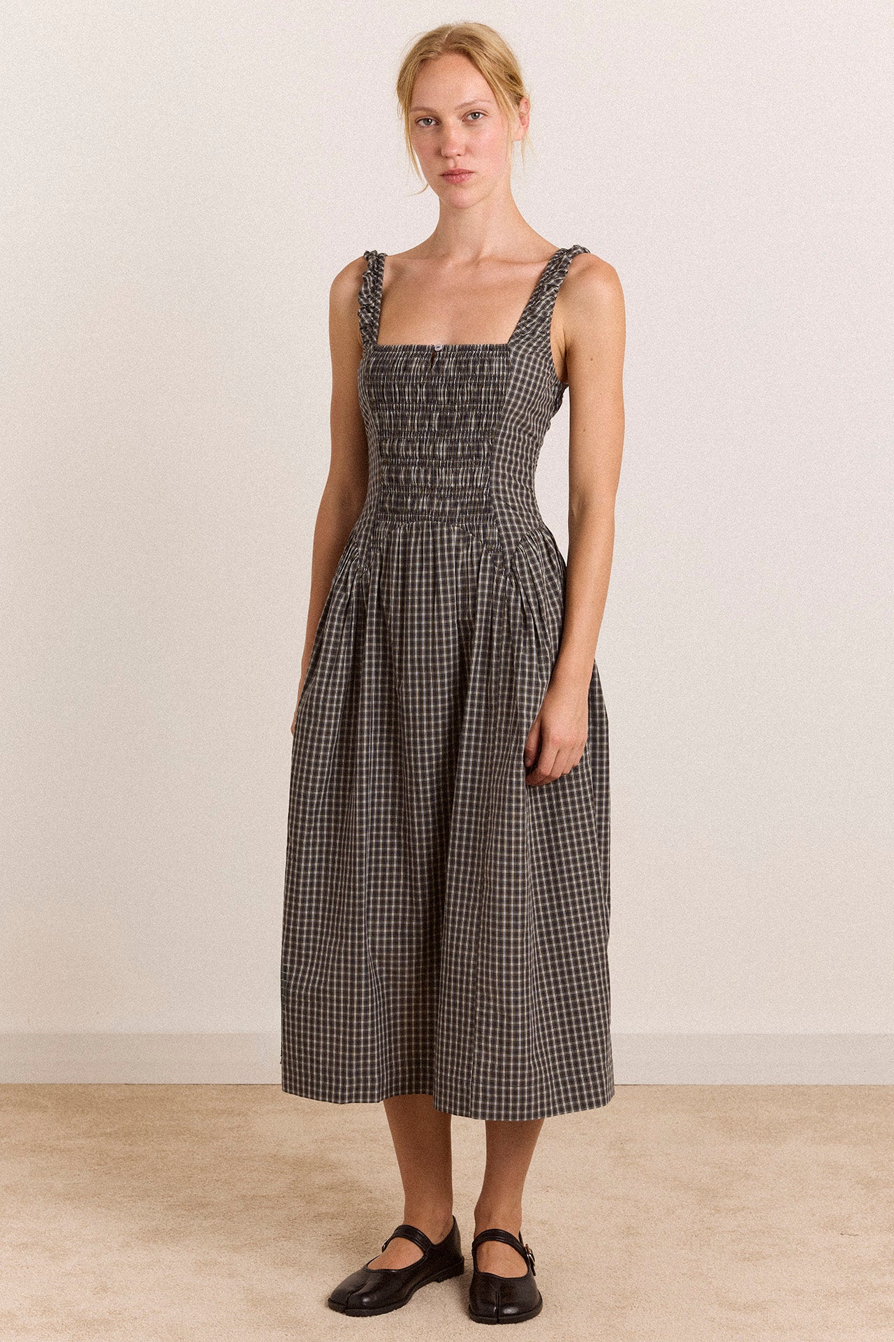Molly Midi Dress - Navy Green Check – Damson Madder
