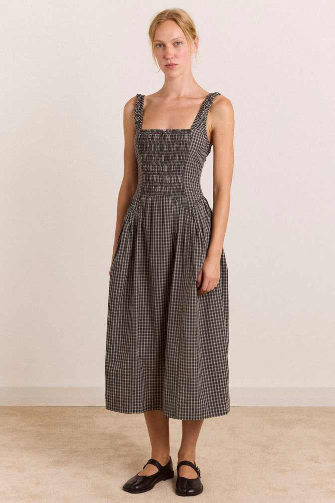 Molly Midi Dress - Navy Green Check