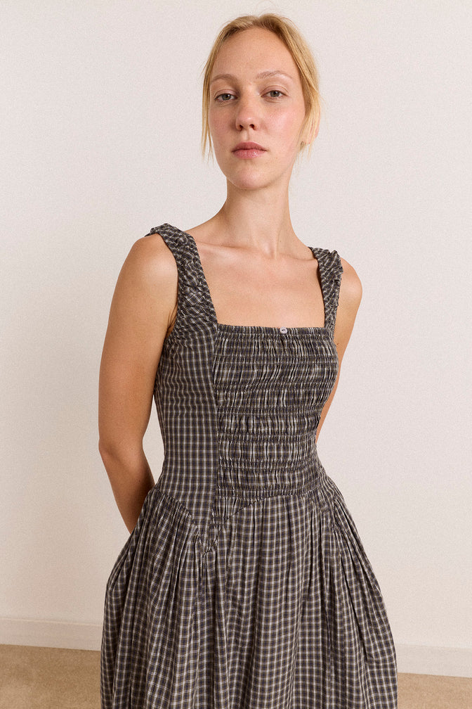 Molly Midi Dress - Navy Green Check