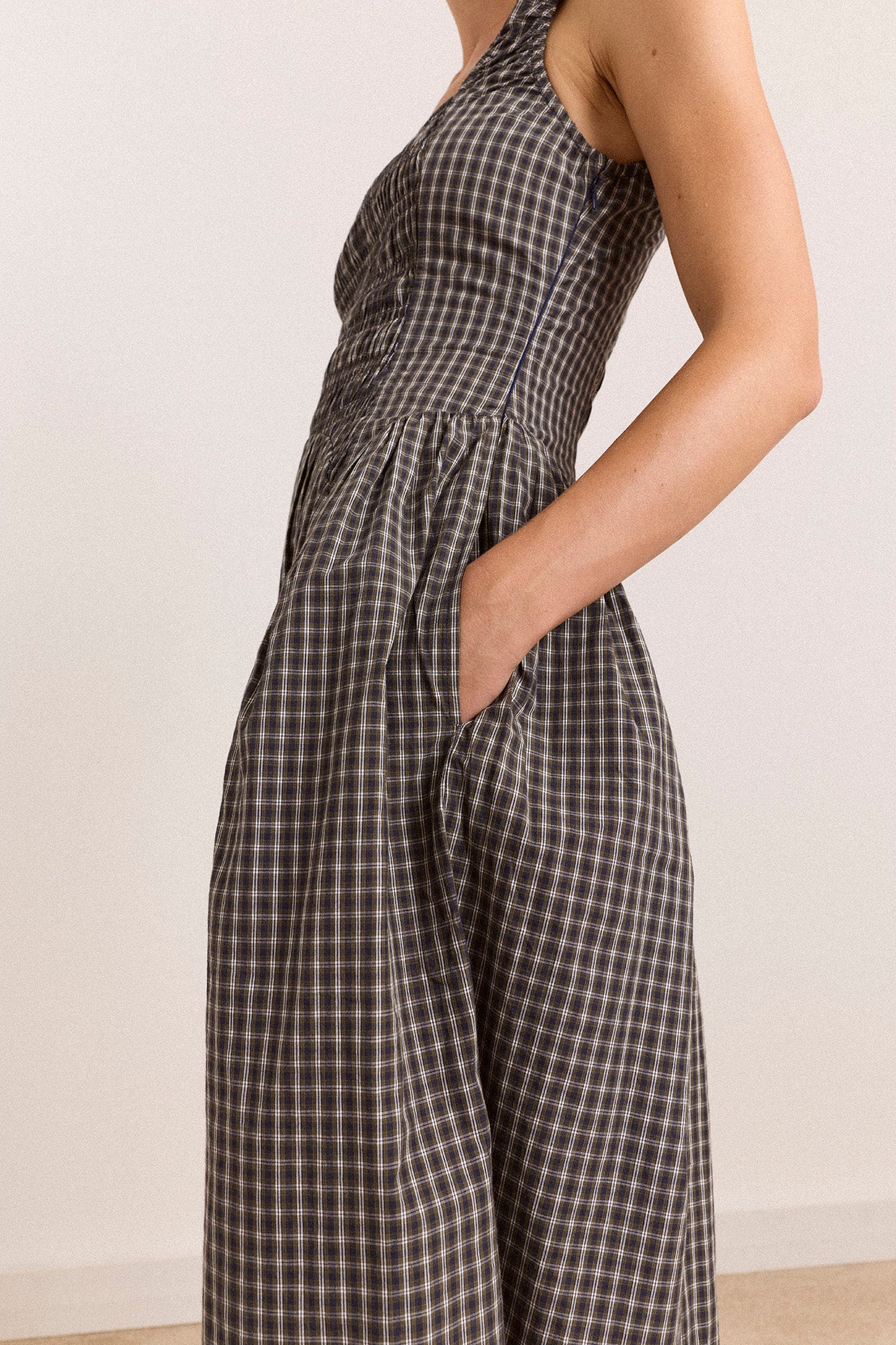 Molly Midi Dress - Navy Green Check – Damson Madder