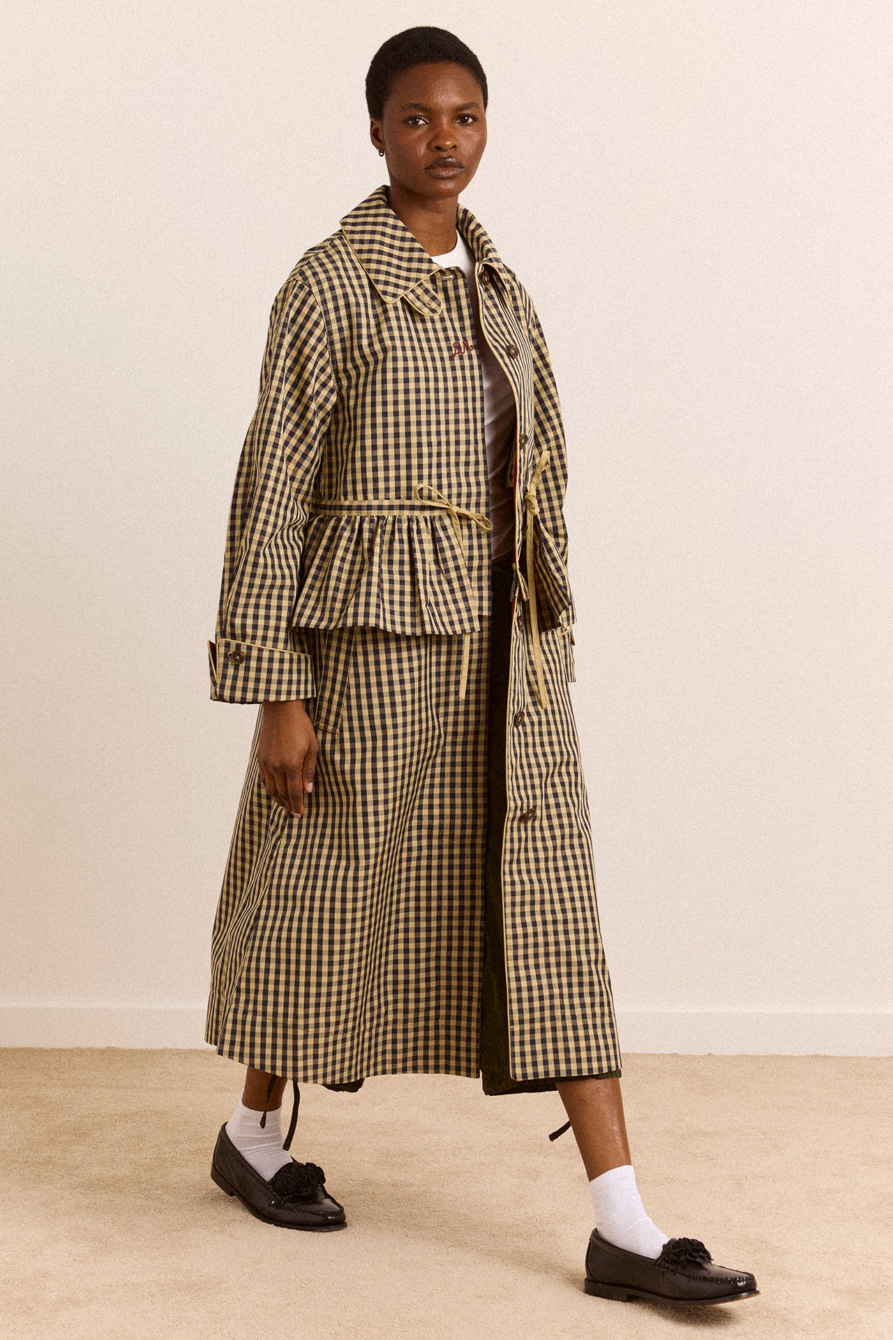 Myrtle Trench Coat - Navy Gingham – Damson Madder