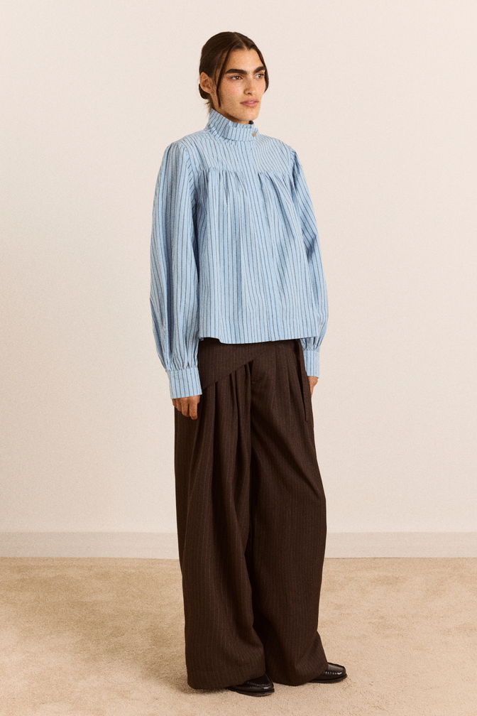 Fabia Trouser - Choc Pinstripe