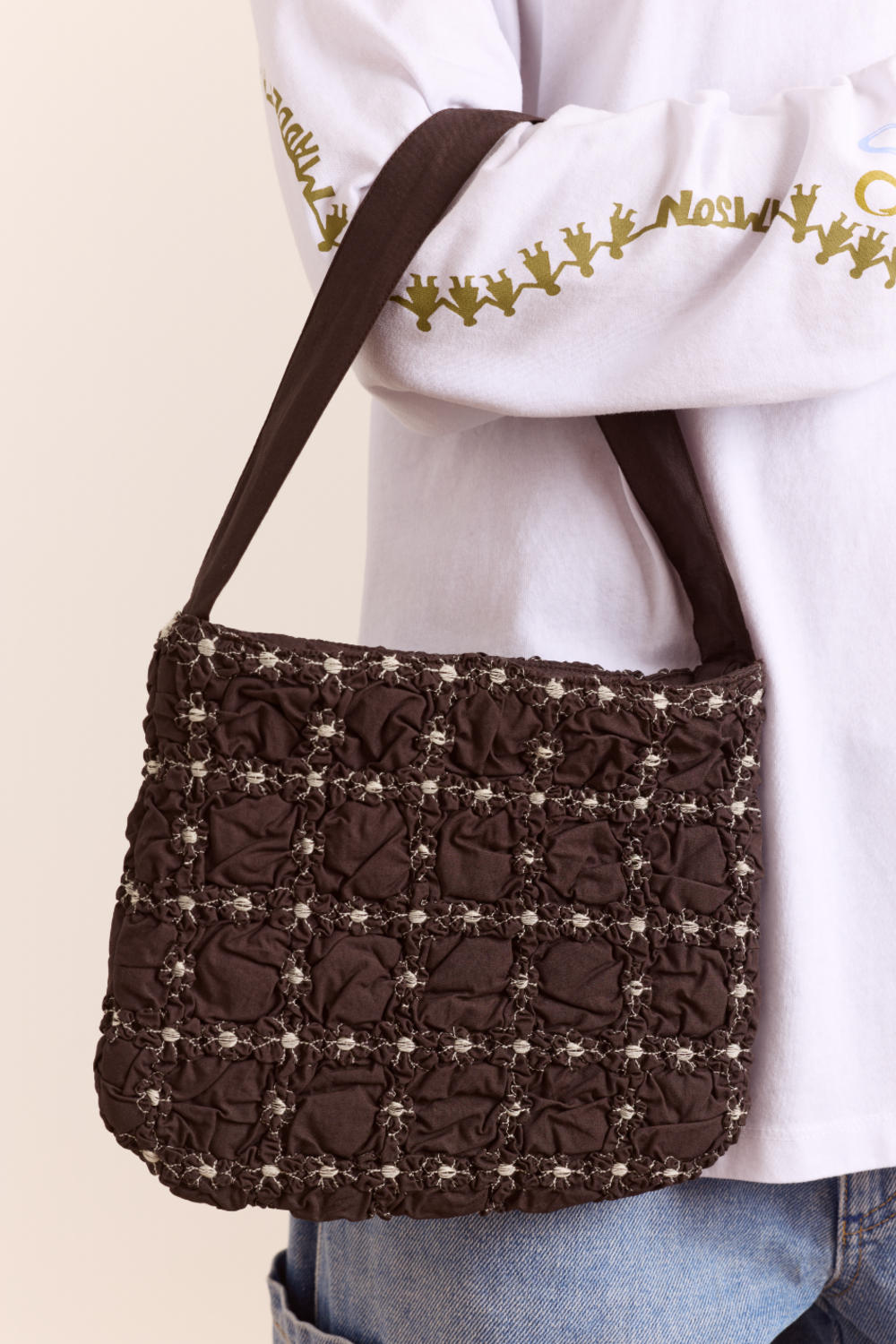 Minnie Shirred Shoulder Bag - Black
