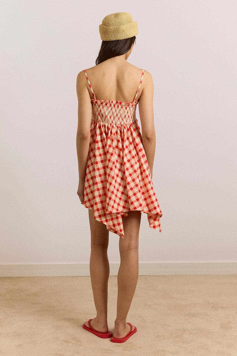 red gingham dress for women Damson Madder - Lilo Hanky Hem Multiwear Skirt/Dress- Red Gingham