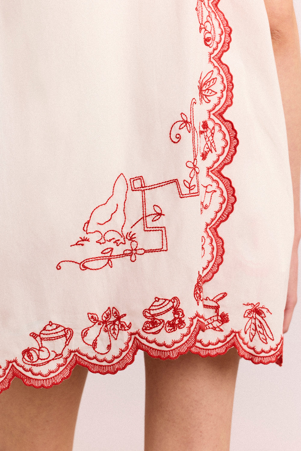 Natalina Wrap Mini Dress - White With Red Embroidery