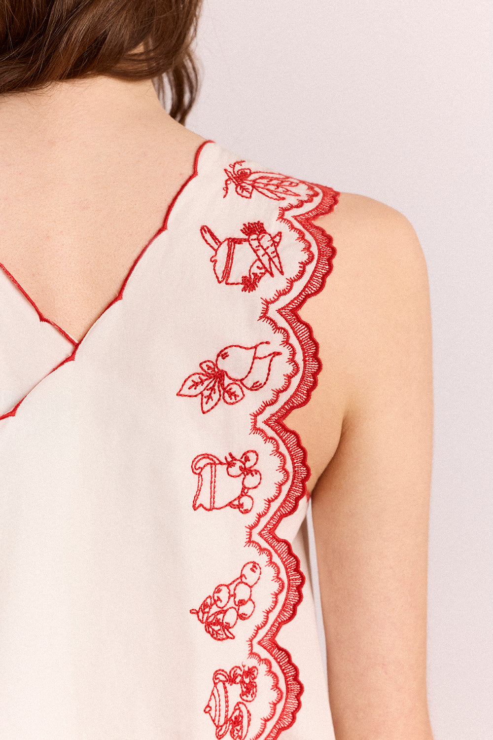 Natalina Wrap Mini Dress - White With Red Embroidery