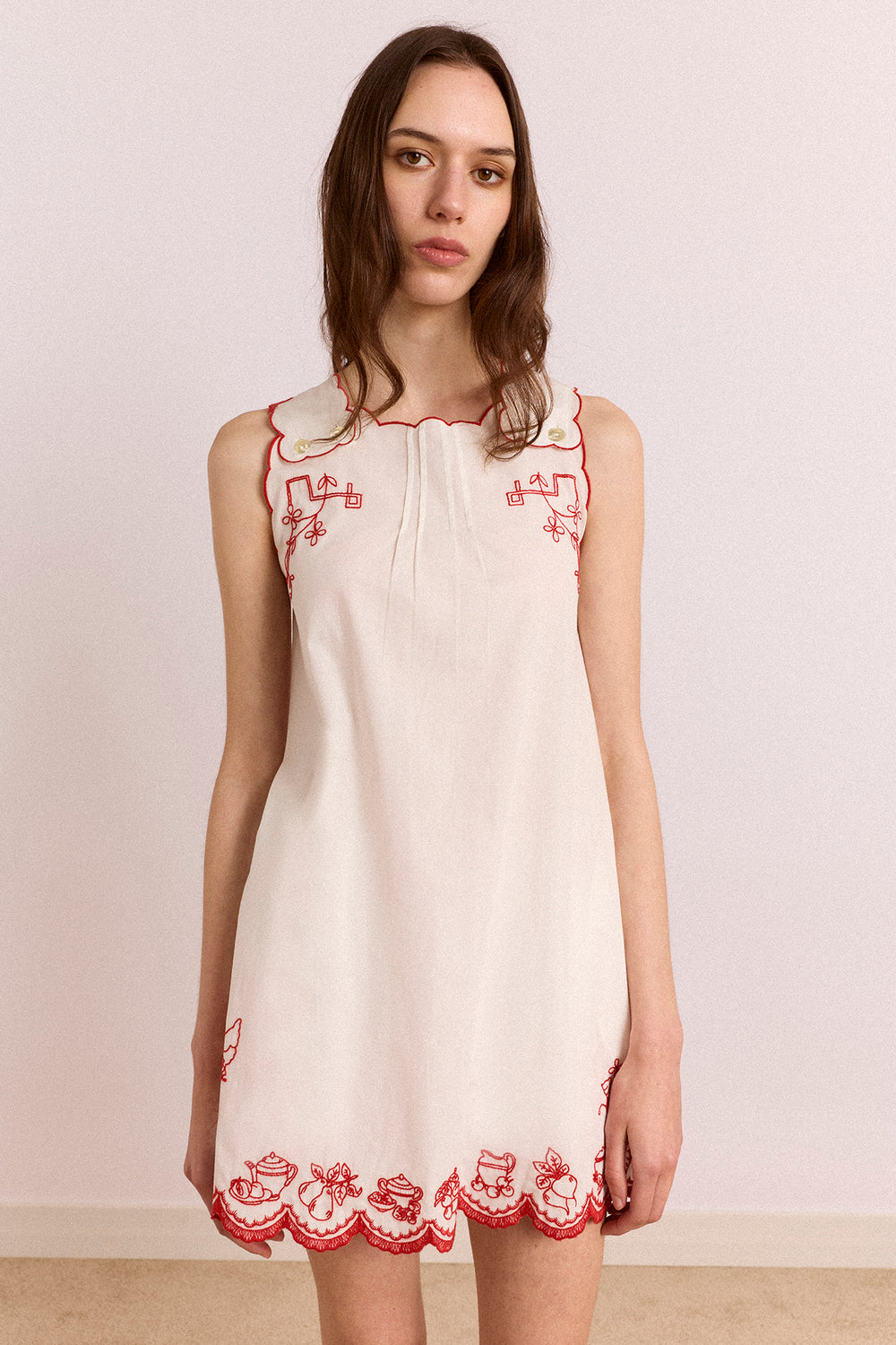 Natalina Wrap Mini Dress - White With Red Embroidery Damson Madder Natalina Wrap Mini Dress - White With Red Embroidery Damson Madder