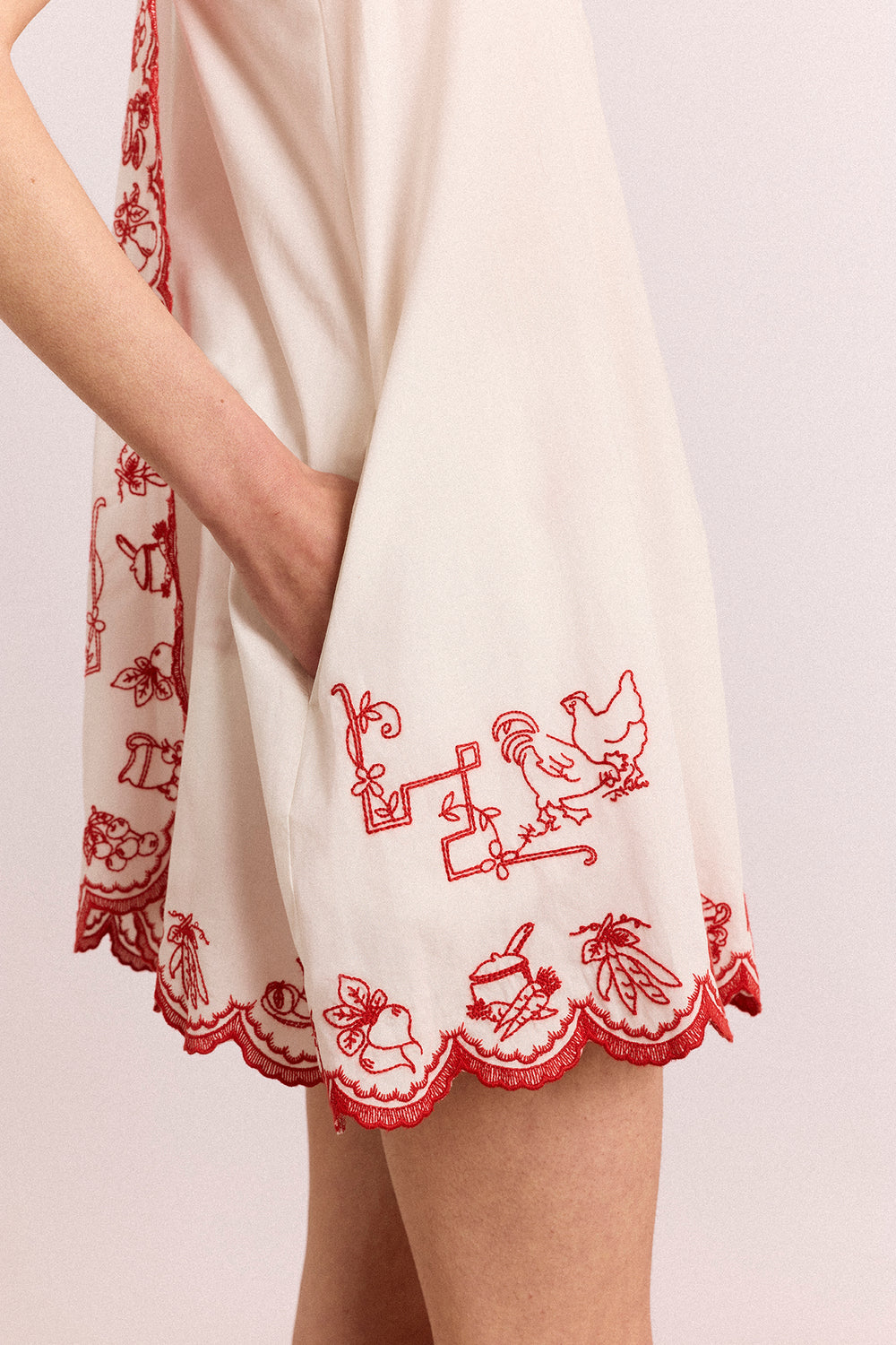 Natalina Wrap Mini Dress - White With Red Embroidery