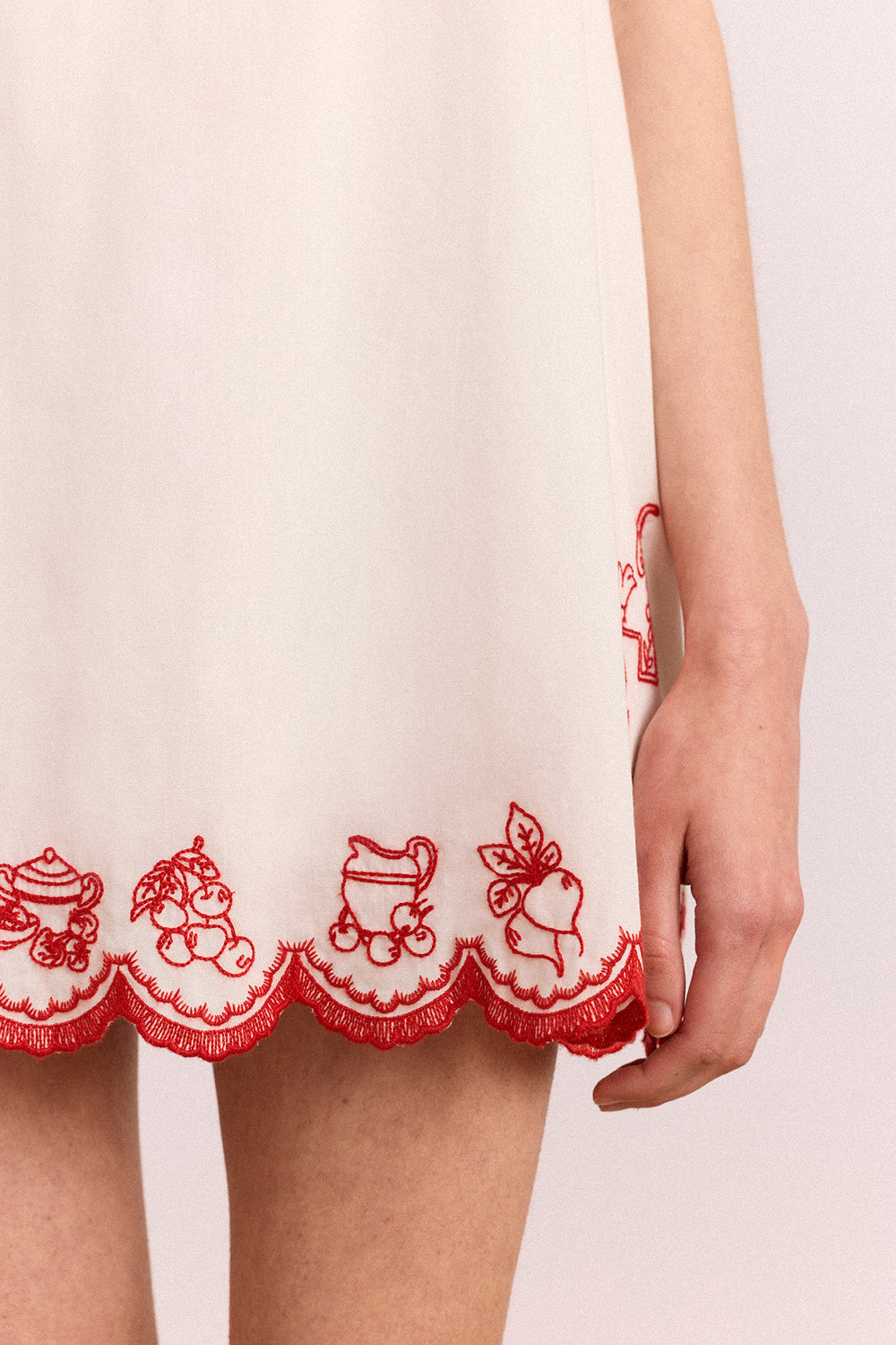 Natalina Wrap Mini Dress - White With Red Embroidery