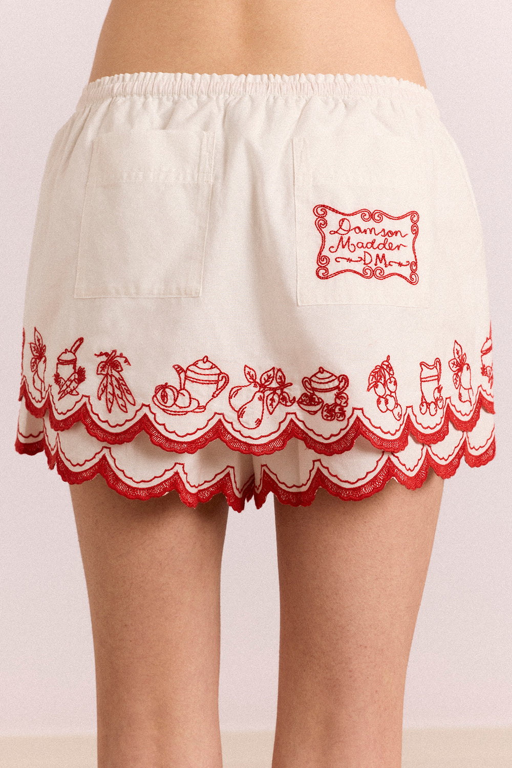Natalina Short - White With Red Embroidery