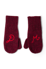 DM logo mittens - burgundy