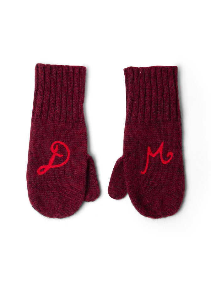 DM logo mittens - burgundy