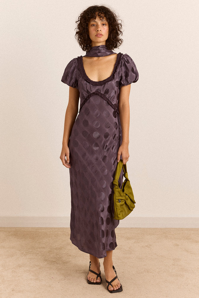 Aoife Midi Dress - Jacquard Plum Spot