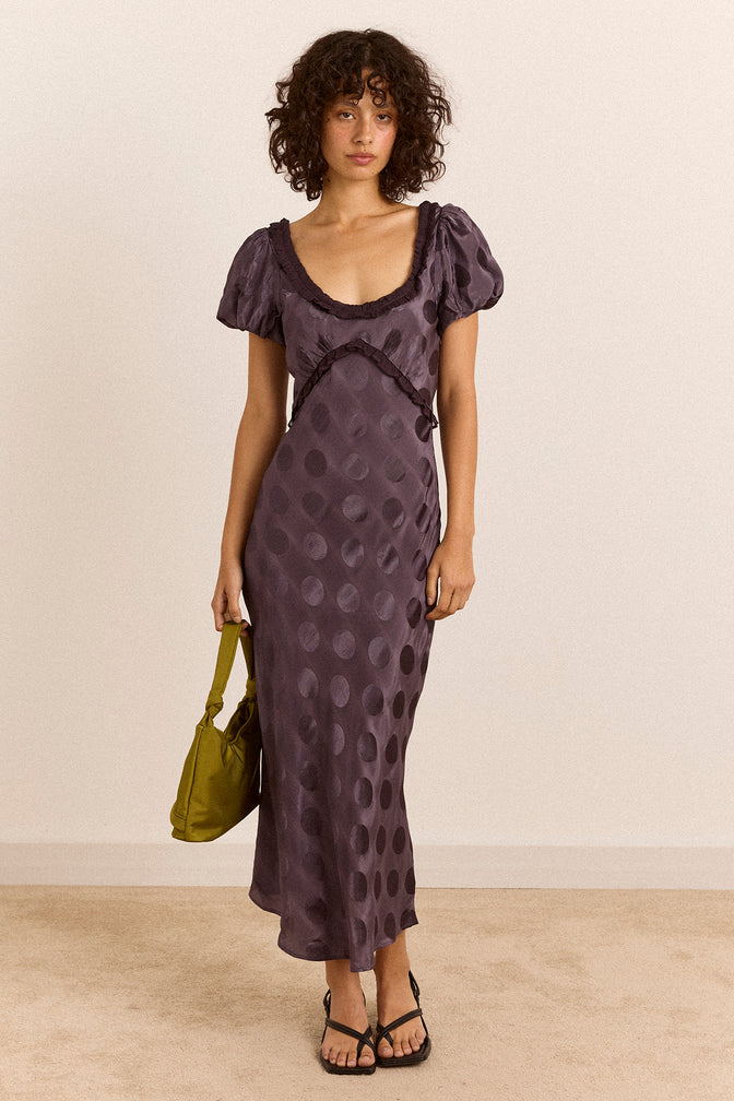 Aoife Midi Dress - Jacquard Plum Spot