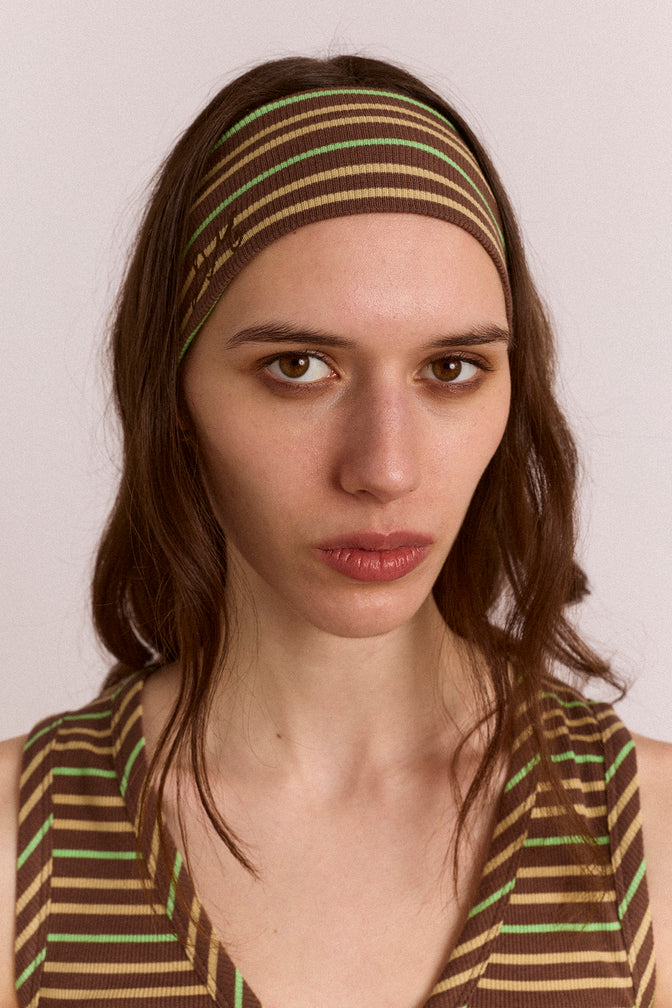 Ribbed Headband- Brown Stripe