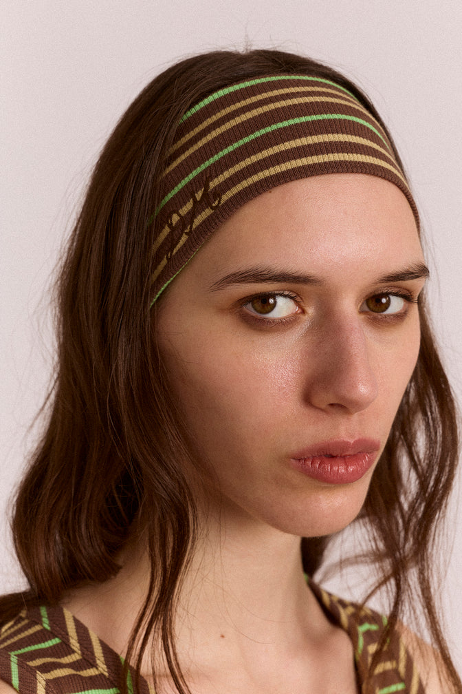Ribbed Headband- Brown Stripe