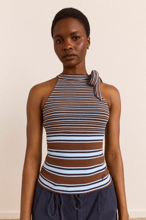 Oriana High Neck Tank - Blue Stripe