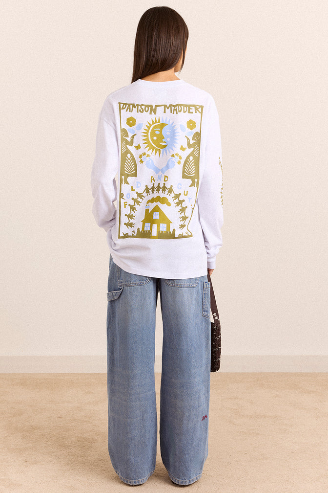 Paper Cut Gals Long Sleeve Graphic Tee - White