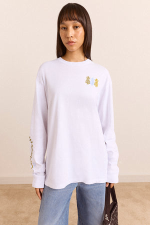 Paper Cut Gals Long Sleeve Graphic Tee - White