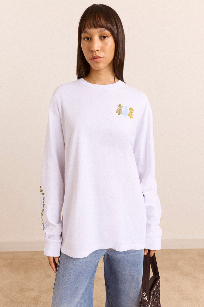 Paper Cut Gals Long Sleeve Graphic Tee - White