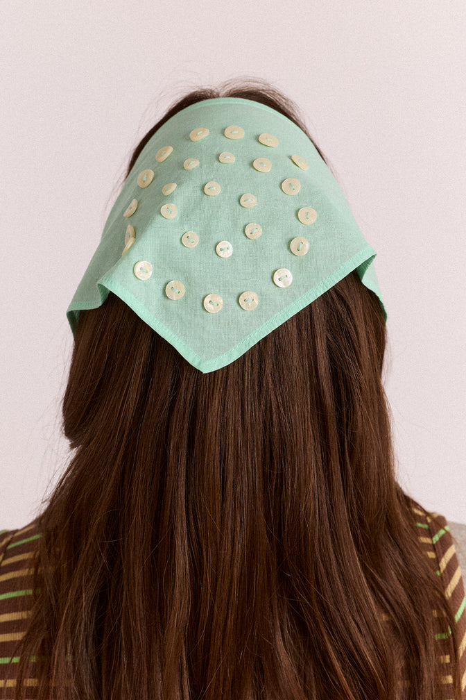Swirl Button Headscarf - Mint