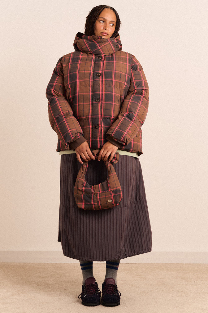 Pearl Hooded Puffer - Toffee Check