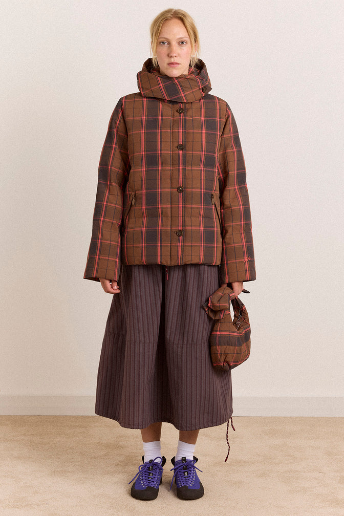 Pearl Hooded Puffer - Toffee Check