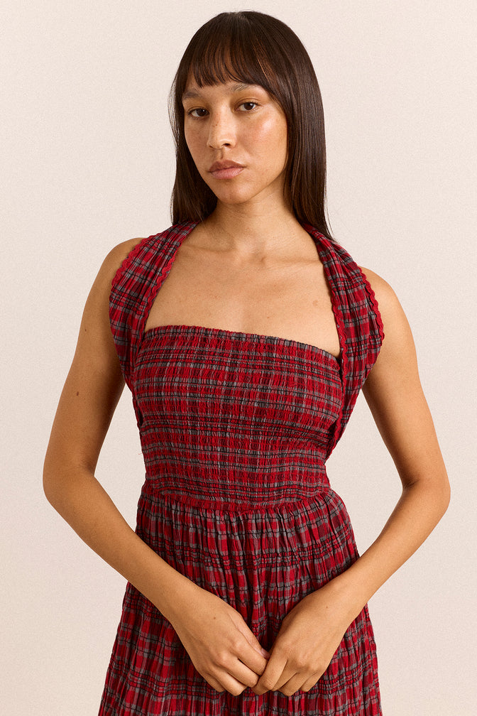 Pia Midi Dress - Red Check