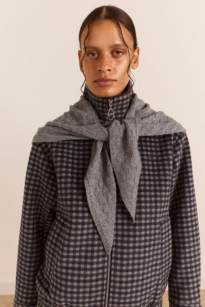 Lightweight Wool Pointelle Triangle Scarf - Grey Marl