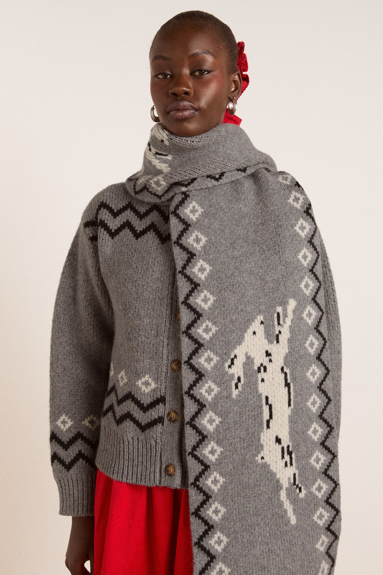 cecily collar lambswool cardigan - bunny intarsia – Damson Madder