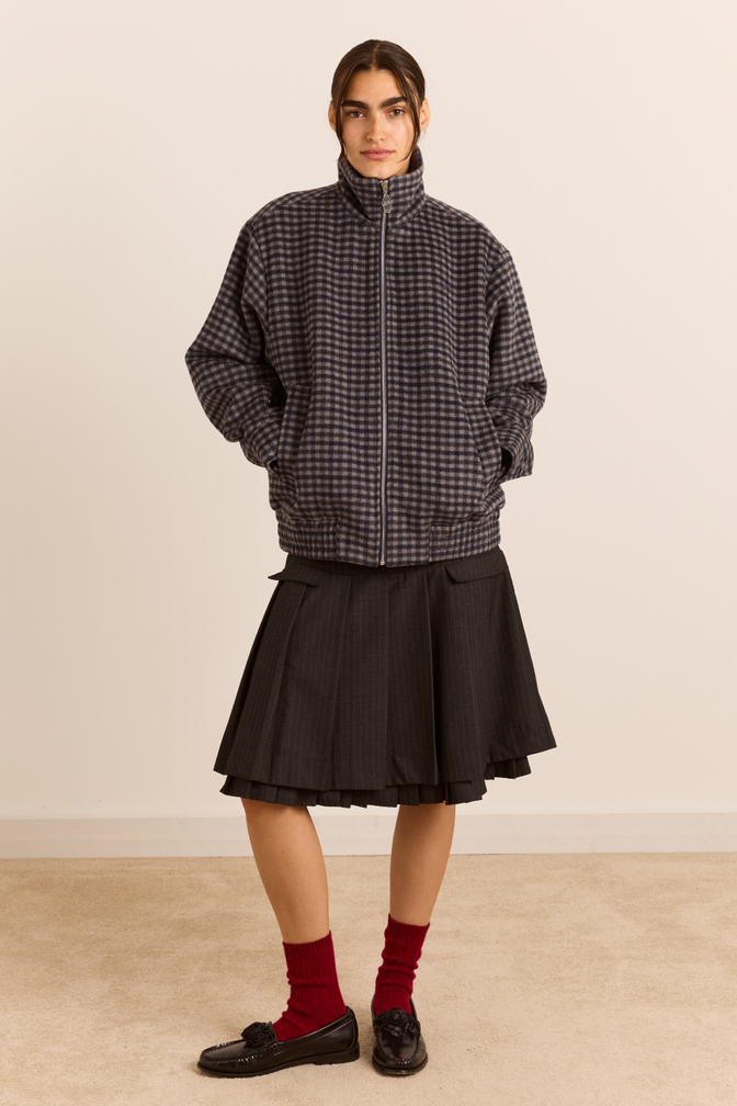 Pixie Wool Blend Bomber - Willow Gingham
