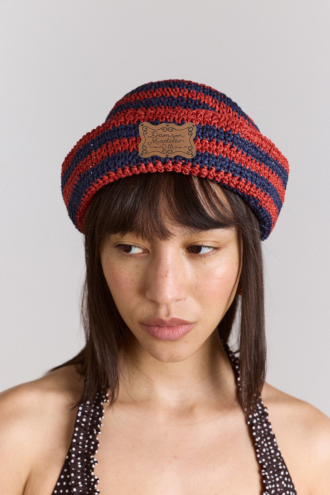 Raffia Sailor Hat - Red & Navy Stripe – Damson Madder