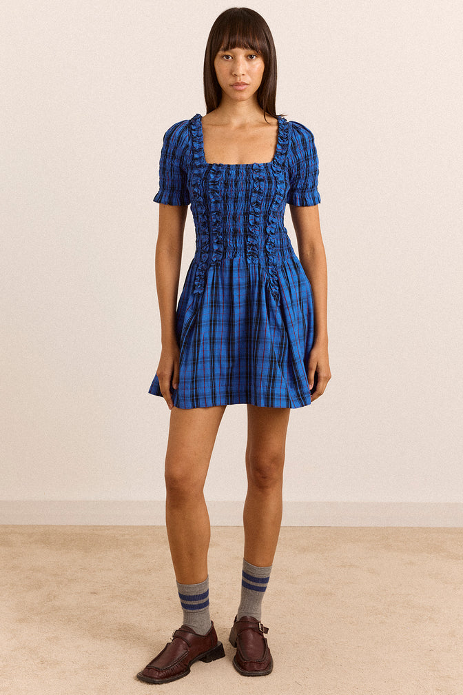 Raphaela Mini Dress - Blue Tartan
