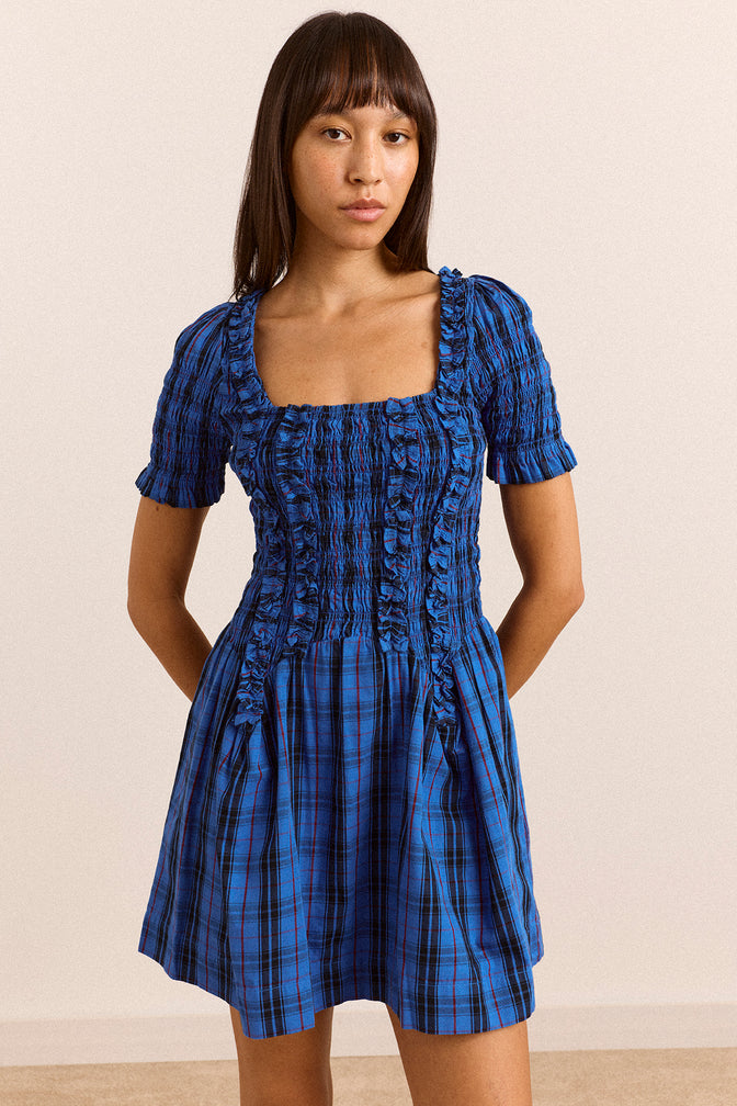 Raphaela Mini Dress - Blue Tartan