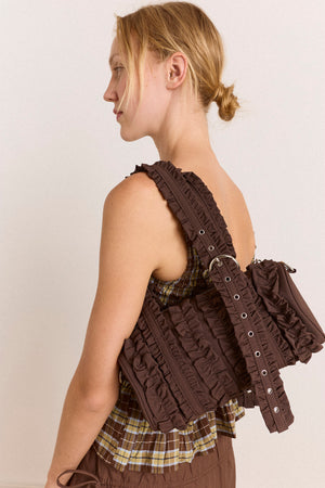 Waverly Mini Ruffle Barrel Bag - Choc