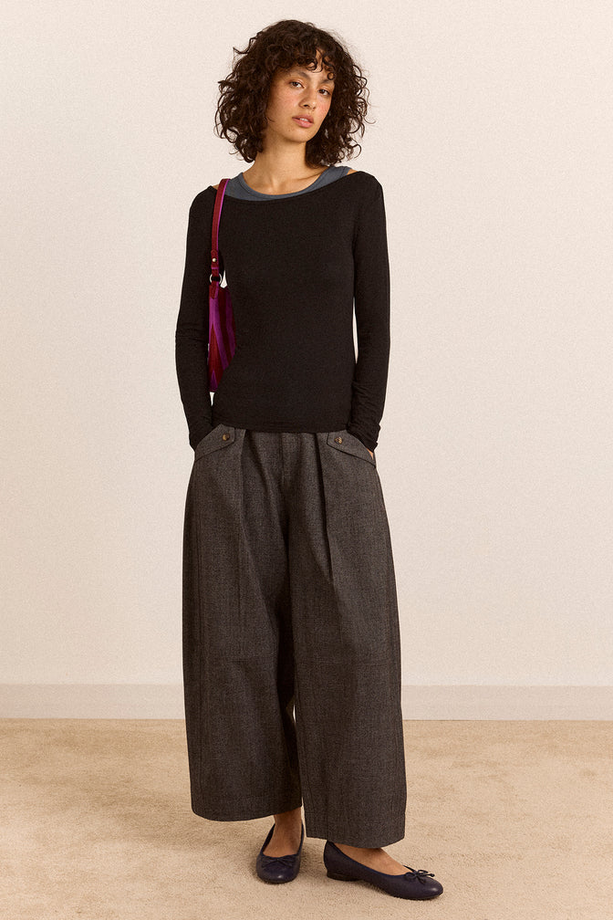 Mara Trouser - Grey Herringbone