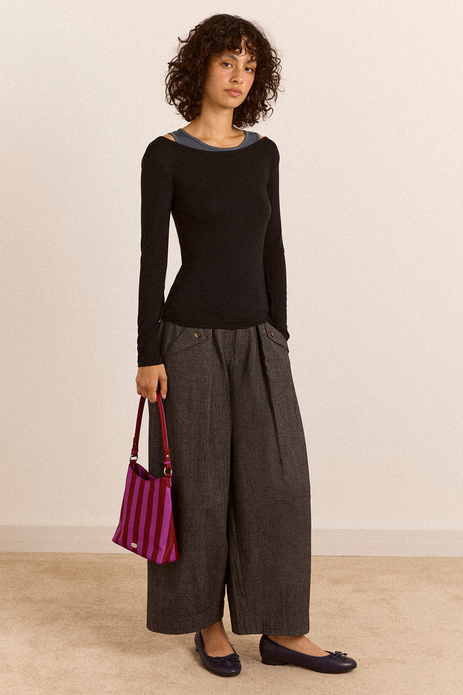 Rayanna Double Layer Top - Black/Grey