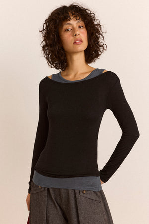 Rayanna Double Layer Top - Black/Grey