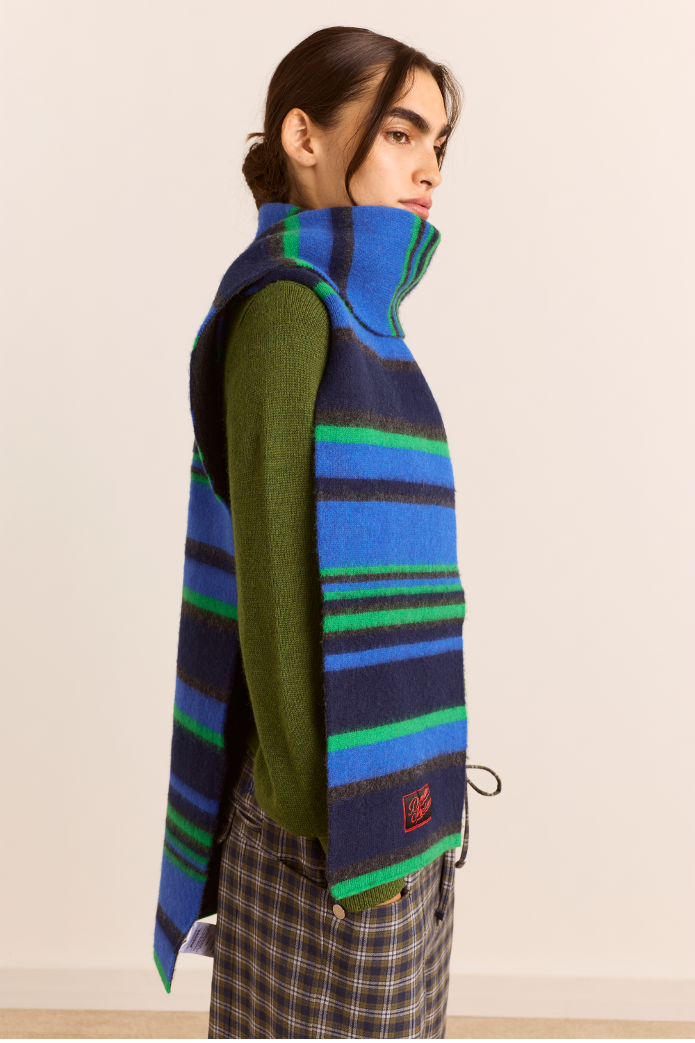 Rene Scarf In Merino Wool - Green/Blue Stripe